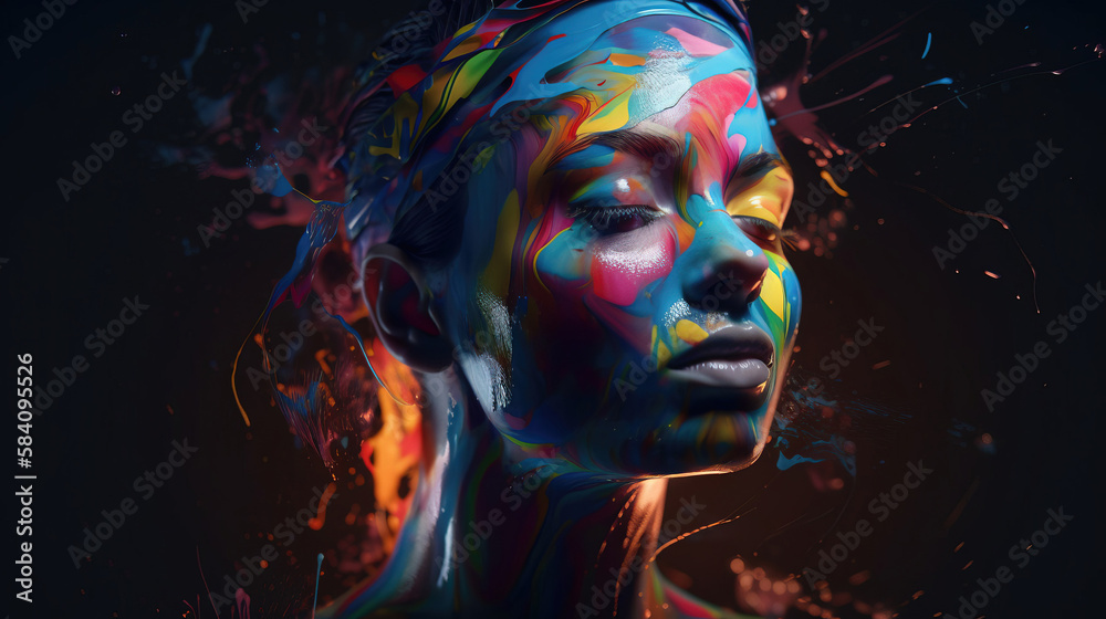 portrait of a woman with paint drops. generative AI