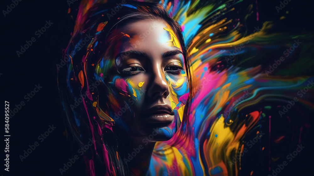 portrait of a woman with paint drops. generative AI
