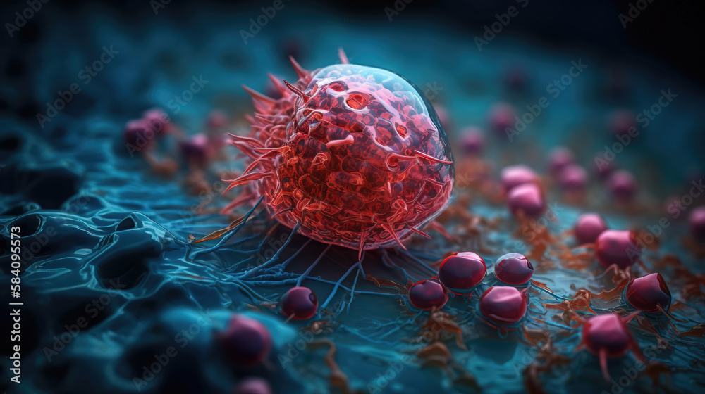 Close-up abstract cancer cells. generative AI Close-up abstract cancer cells. generative AI