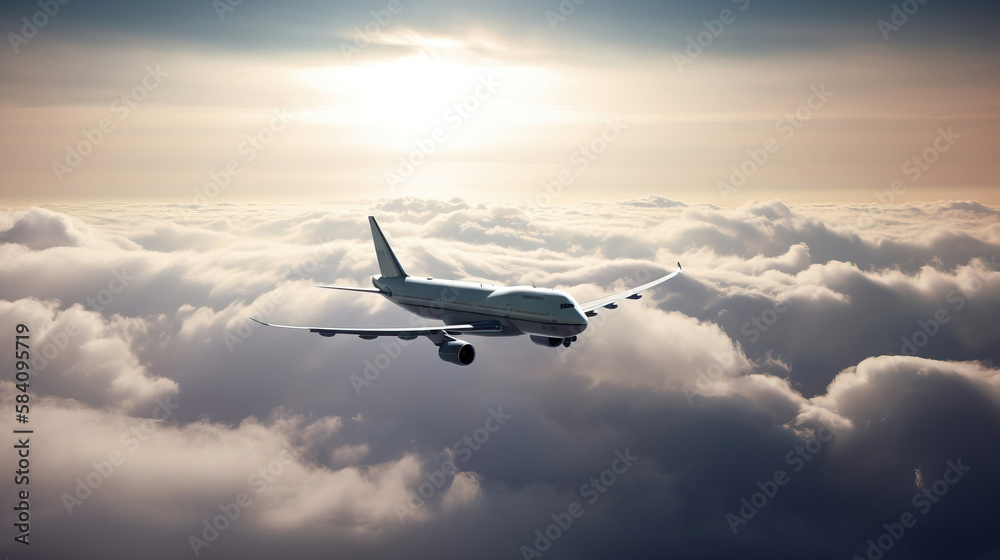 airplane flying over the sky. generative AI airplane flying over the sky. generative AI