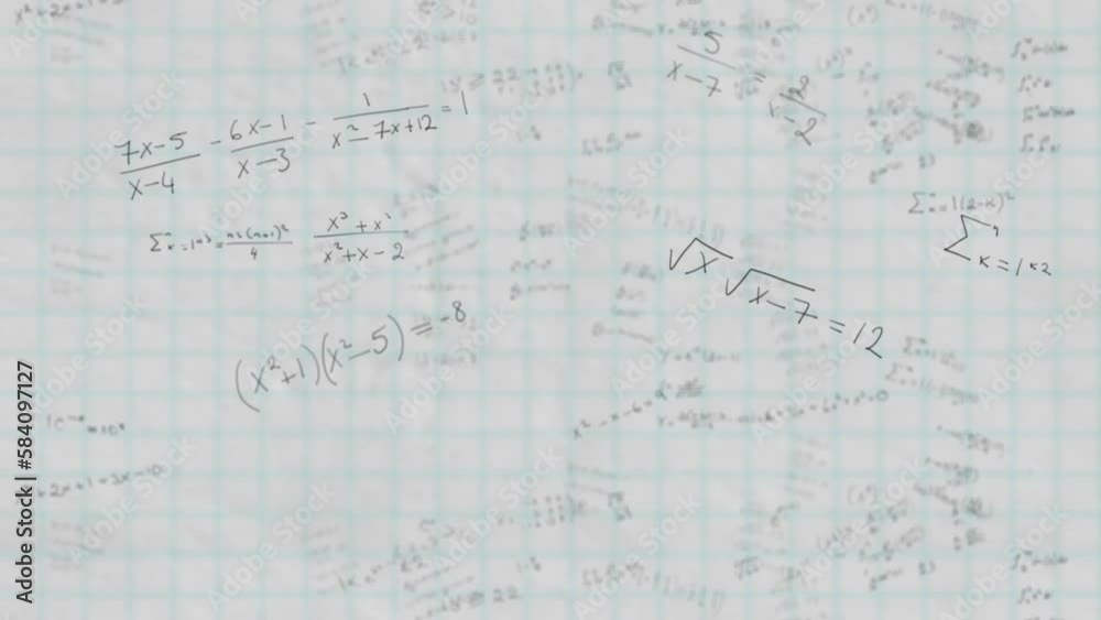 Animation of mathematical equations and data processing over white background Animation of mathematical equations and data processing over white background