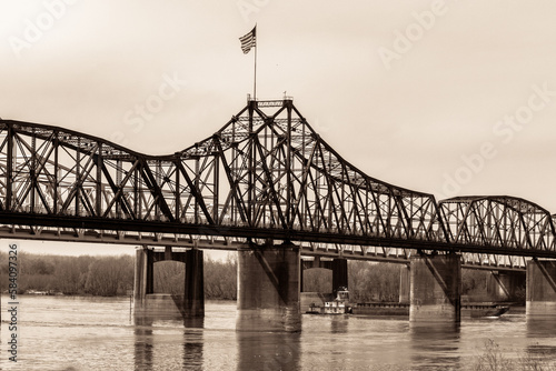 Tug Boat Moving Under the Vicksburg Bridge