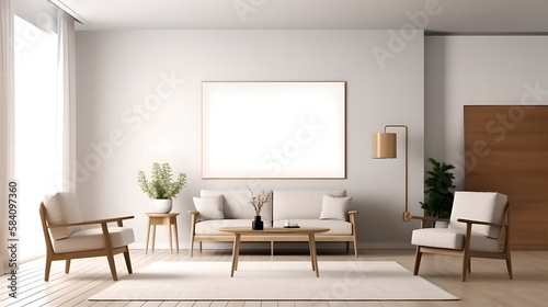 Canvas mockup 3d living room render (ai generated)