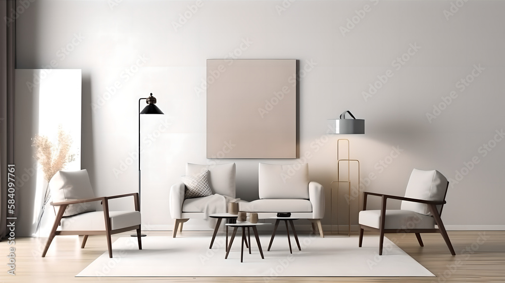 Canvas mockup 3d living room render (ai generated)