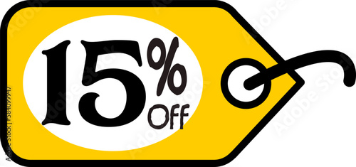 15% off, vectorial drawing of a discount tag