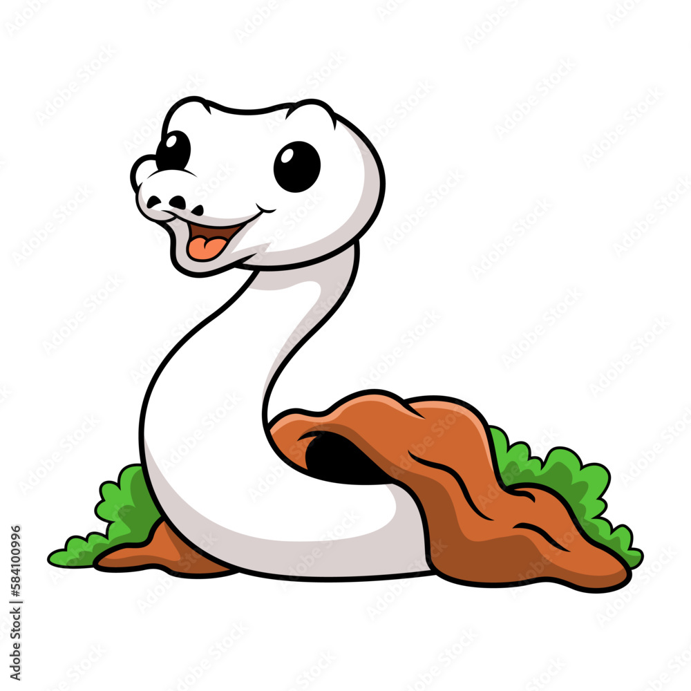 Cute white leucistic ball python snake cartoon out from hole Cute white leucistic ball python snake cartoon out from hole