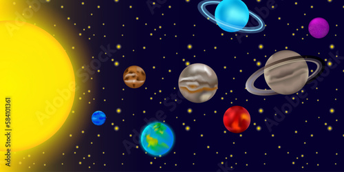 Sky planet space in cartoon style. Colorful sky planet space in modern style. Space background. Vector illustration. © Лена Полякевич