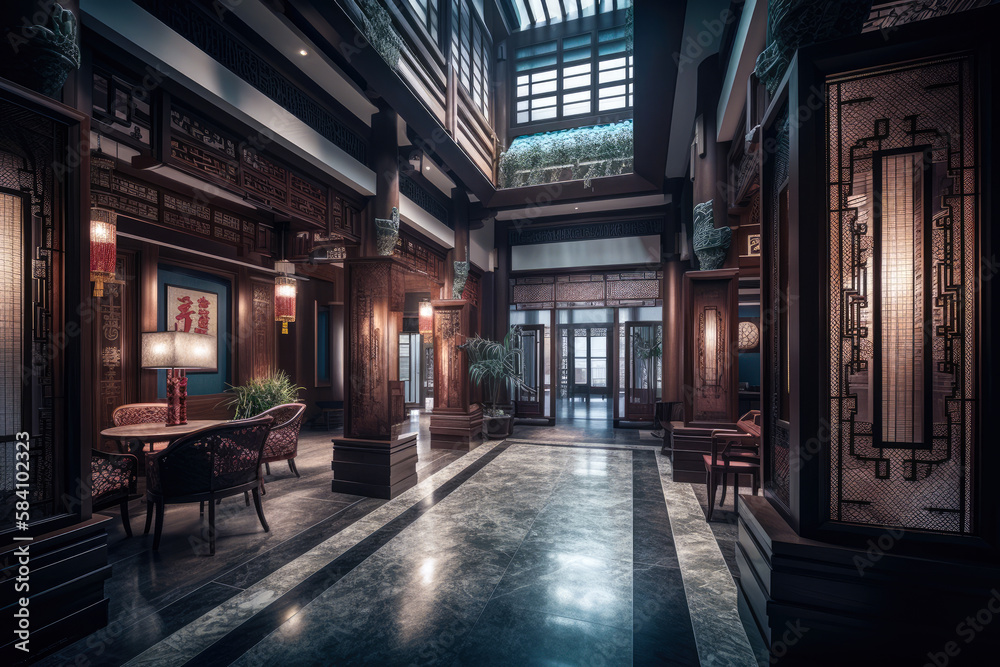 Chinese hotel interior. Generative AI