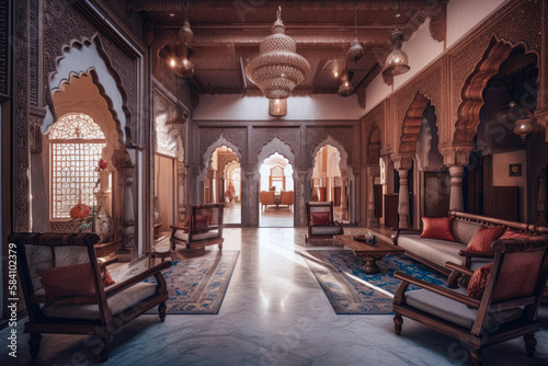 Indian hotel interior. Generative AI © Sunshower Shots