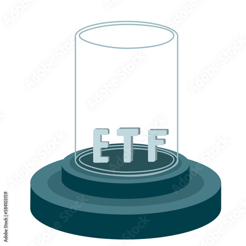Text ETF (Exchange Traded Fund) put on crotch circle in a glass tube, Concept Entering the Digital Money Fund.