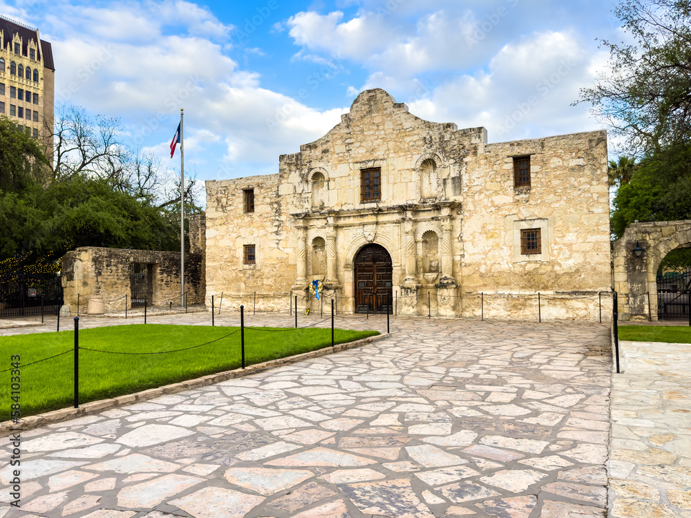 Side view of the Alamo in San Antonio, Texas.