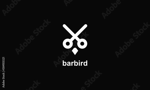 illustration vector graphic logo designs. pictogram mascot combination barber scissor and head bird