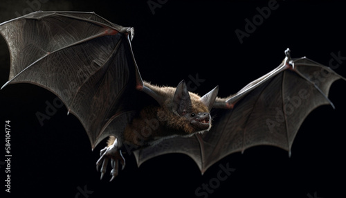 big black bat flying with wings out