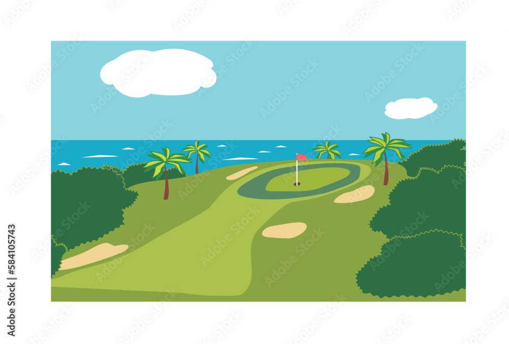 海の見えるゴルフ場のイラスト