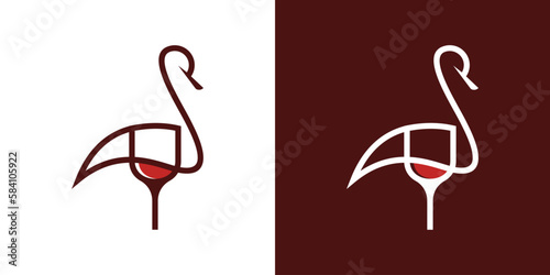 logo flamingo and wine abstract design icon vector illustration