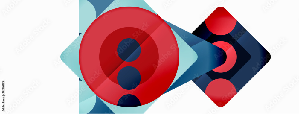 Fototapeta premium Trendy minimal geometric abstract background. Triangles, squares and circles bright colors backdrop. Vector Illustration For Wallpaper, Banner, Background, Card, Book Illustration, landing page