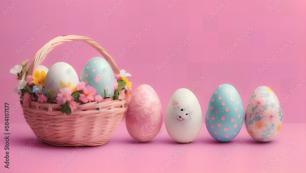 easter eggs in a basket with flowers, easter eggs in a basket, Easter Greetings