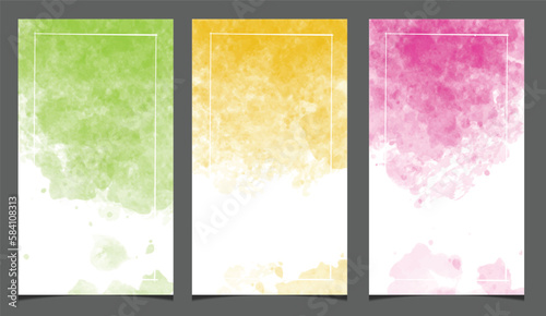 Set of vertical creative social media post with grunge watercolor background