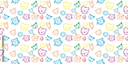 seamless pattern little animal head, cute color, colorful, children pattern