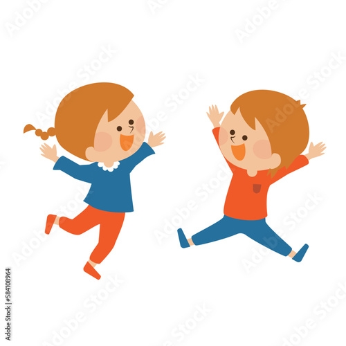 ジャンプする子供達のイラスト素材