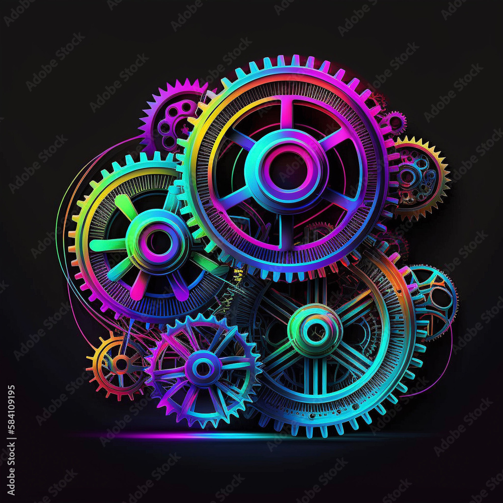 Colorful Neon Gears Generative AI Colorful Neon Gears Generative AI
