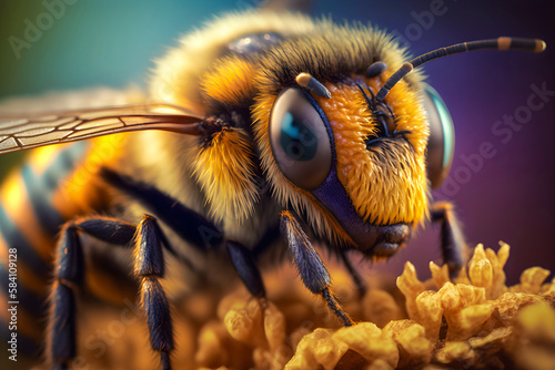 Outdoor Close up of honey bee face on blurred background, generative ai © Creative optiplex