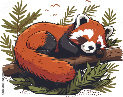 red panda sleeping cartoon illustration animal