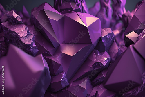 3d render, abstract amethyst crystal background, faceted texture, purple gem macro, panorama, wide panoramic polygonal wallpaper