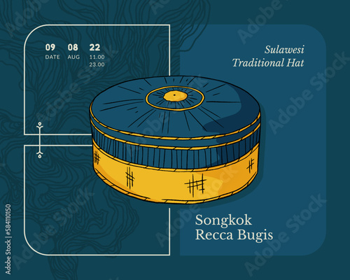 songkok recca bugis traditional hat indonesia culture handrawn illustration photo