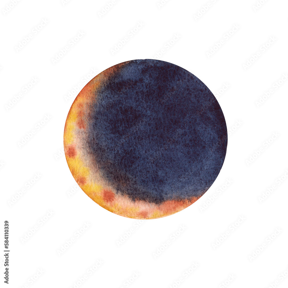 Fototapeta premium Lunar eclipse watercolor illustration. Hand drawn illustration. For the design of postcards, children's things, stickers, notebooks.