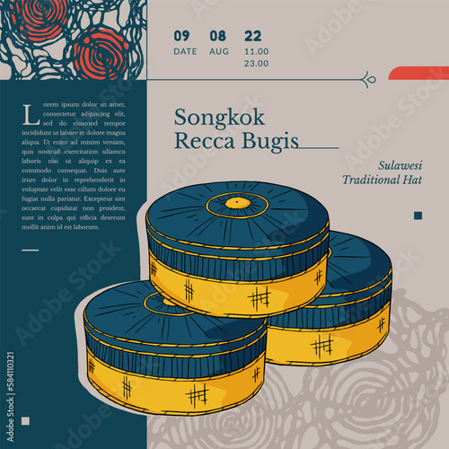 sulawesi culture hat traditional culture called songkok recca bugis indonesia handrawn illustration photo