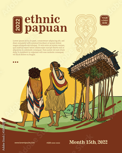 Noken Papua hand drawn illustration for poster. Indonesian culture background photo