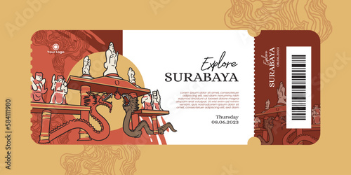 Obraz na plátně Explore surabaya ticket idea template with ethnic background