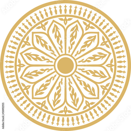 Vector gold arabic national round ornament. Ethnic circle, eastern and african peoples of asia, persia, iran, iraq, syria.