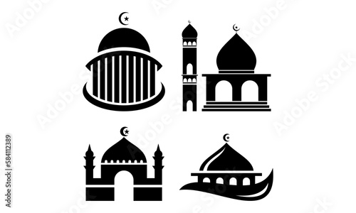 islamic mosque building logo set