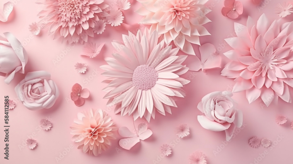 Pink Pastel Floral Background, Mothers Day Flower Graphic Background with Light Colors, Pretty in Pink - Generative AI