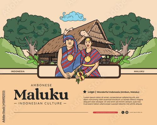 maluku wonderfull indonesia culture handrawn illustration for poster inspiration