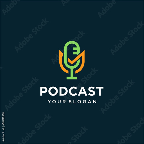 vector podcast logo design with letter m