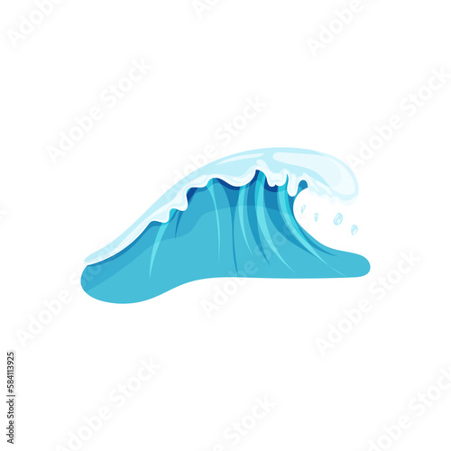 Vector illustration of a single wave. isolated on a white background, blue wawe water, oceanic strength.