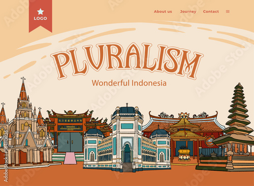indonesian religion building hand drawn illustration. Pluralism illustration idea