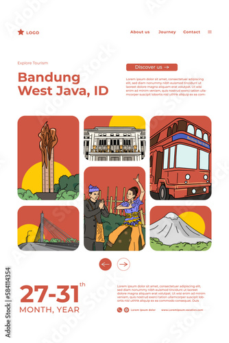 Indonesian Bandung tourism hand drawn illustration for social media post photo