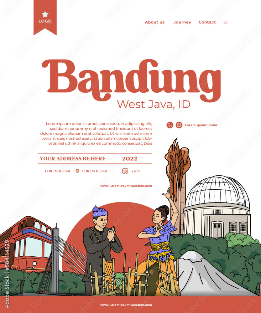 Fototapeta premium Bandung tourism hand drawn illustration for social media post