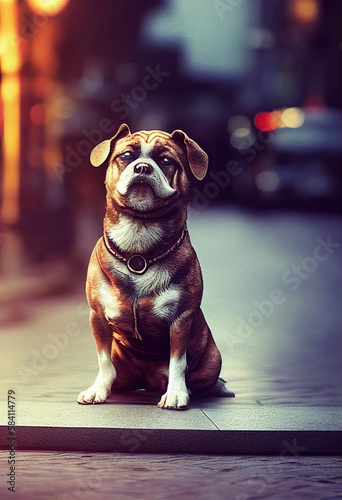 Um cachorro boxer forte parado na rua