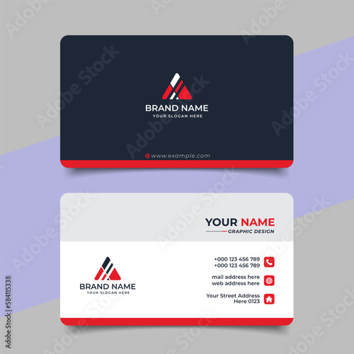 Red modern creative business card and name card horizontal simple clean template vector design
