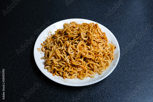 Korean hot spicy flavor ramen instant noodles, stir fried noodle.
