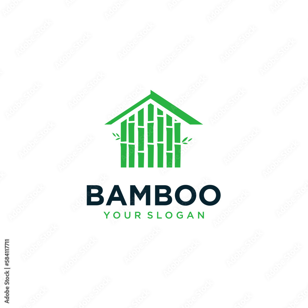 vector bamboo logo design with house vector bamboo logo design with house