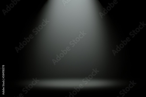 spotlight on dark empty room, stage for product display, white light