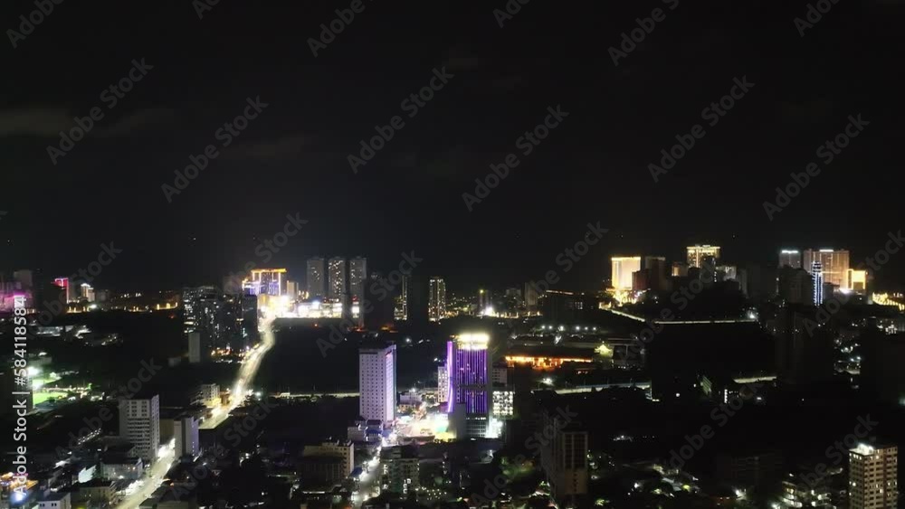 Night sky over the city of Sihanoukville, Cambodia, illuminated by beautiful lights taken by a drone Night sky over the city of Sihanoukville, Cambodia, illuminated by beautiful lights taken by a drone