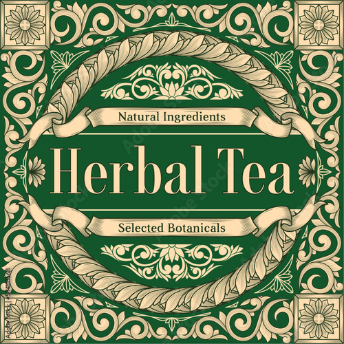 Herbal Tea - ornate vintage decorative label