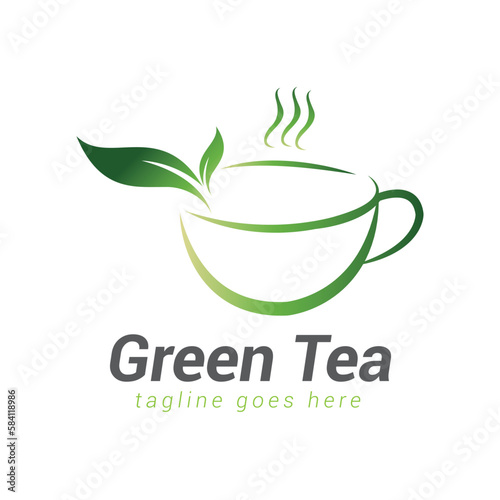 Coffee shop logo template design, Green tea logo.